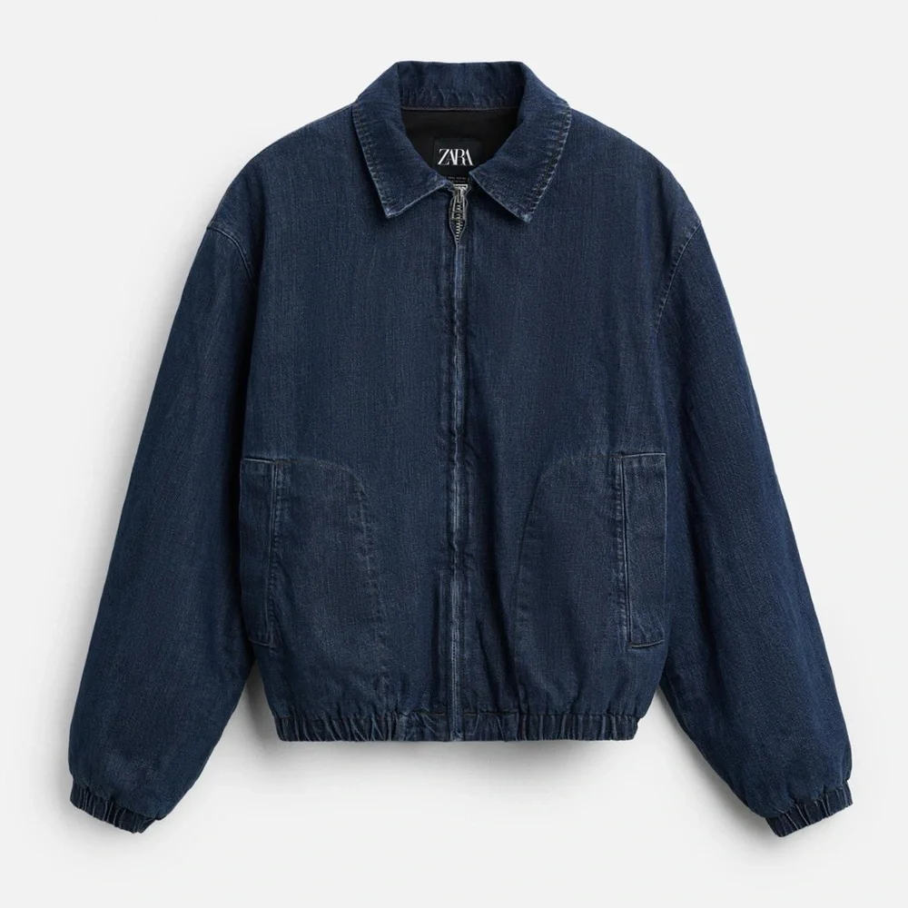 Zara Men’s Quilted Denim Bomber Jacket Blue NWT_6